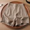 Shorts de Linho Tencel de Alta Qualidade com Barra Reta para Mulheres, Estilo Fino de Verão 2025, Tamanhos Grandes, Cintura Alta, Emagrecedor, Elegante, Versátil, Calça de Cinco Pontos