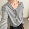 Cárdigan de punto con cuello en V de estilo coreano y diseño de botones irregulares para mujer, nuevo suéter chaqueta top chic otoño 2026