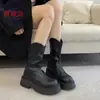 Botas Martin Marrons Versáteis de Solado Grosso Femininas 2026 Outono/Inverno Novas Botas Emagrecedoras Botas Chelsea Botas Curtas de Cano Médio Mulheres
