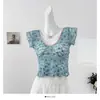 Pura Pasión Sexy Sexy Transparente Cuello en V Manga Corta Verano Nuevo Diseño Revela Cintura Corto Delgado Delgado Aspecto Adelgazante Top