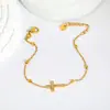 Moda Europea y Americana Joyería Cruz con Circonita Blanca Pulsera Versátil Cadena de Cruz Cadena de Perlas Pulsera Chapada en Oro de Acero Inoxidable para Mujeres