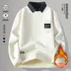 2025 Nova Camisa de Tricô Outono e Inverno Masculina Gola Camisa Forrada com Lã Espessada Quente Tricô Bonito Versátil Camisa de Base Tendência