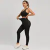 Novo Conjunto de Yoga Europeu e Americano Sem Costura Levanta Bumbum Pêssego Calça Fitness de Cintura Alta Colete Esportivo de Alta Elasticidade com Costas Cruzadas
