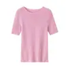 Suéter Hengjia HjYangzi de Lã 100% Fina para Mulheres, Versátil Slim-Fit Cor Sólida Quente Gola Redonda Manga Curta Tricô