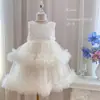 Vestido de Verão para Meninas 2026 Novo Estiloso Vestido Princesa Infantil Bebê Mangas Bufantes Sem Mangas Vestido de Renda