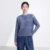 Top de manga larga para mujer Miyake, estilo holgado y casual, diseño único, mangas murciélago, adelgazante y favorecedor, camiseta casual versátil