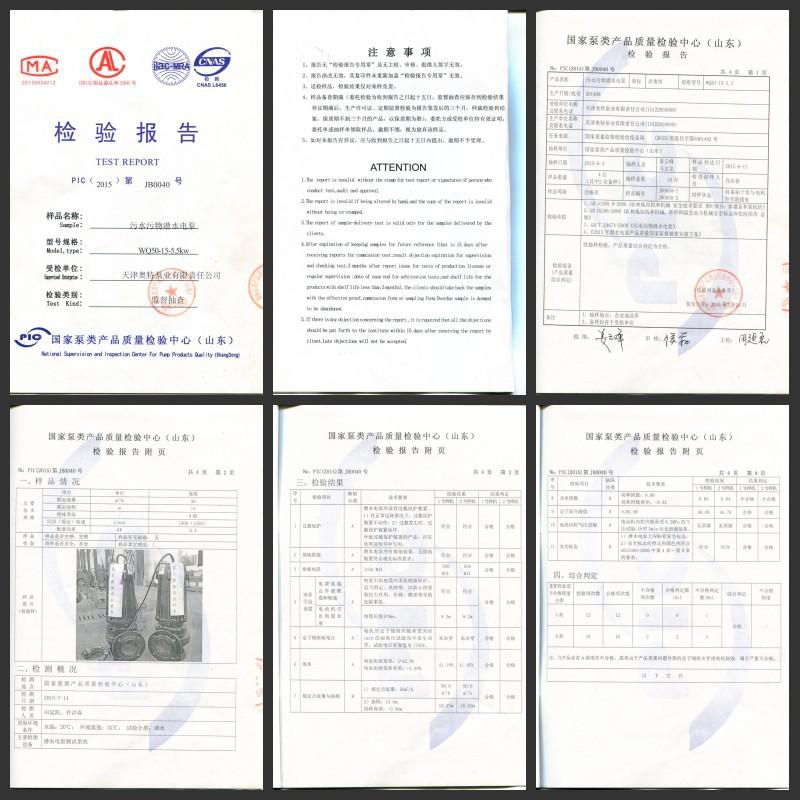 污水泵质检报告