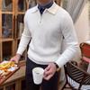 Suéter Informal de Punto con Solapa y Cremallera Waffe para Otoño e Invierno Moda Británica Manga Larga Camisa POLO Moderna para Hombre