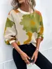 Suéter de punto de cuello redondo y manga larga de otoño e invierno europeo y americano transfronterizo, jersey casual de jacquard versátil de moda para mujer en Amazon