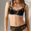 Lencería Sexy Transfronteriza Francesa Delgada Estampado de Leopardo Satén Empalmado Encaje Sujetador para Bustos Grandes, Sujetador Reductor y Anticaída