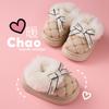 2024 Nuevas Pantuflas de Algodón para Niños Otoño e Invierno Lazo Moda Niñas con Forro Polar Suela Gruesa Bolsa con Pantuflas de Felpa
