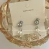 Pendientes sencillos de perla y circonita con aguja de plata 925 que combinan con todo, elegantes, de alta gama, ligeros, de lujo, estilo distintivo, elegantes franceses ~