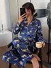 Pijama de satén con estampado de leopardo estilo europeo y americano personalizado para mujer, conjunto de ropa para el hogar de alta gama con manga larga y pantalón largo, ligero y cómodo