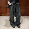 Calça Casual Esportiva Xadrez Estilo Americano Cintura Dupla Caimento Relaxado para Homens e Mulheres Verão Larga Perna Reta Preguiçosa Perna Larga Longa