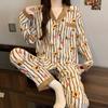 Pijama Rayado de Mapache en Color de Contraste para Mujer Otoño Pantalones de Manga Larga Casual Nicho Ropa para el Hogar Traje de Algodón Nube Venta al por Mayor