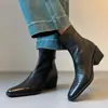 Versión de Piel de Vaca Botines Ajustados Otoño/Invierno para Mujer con Suelas Silenciosas, Tacones Gruesos, Punta Cuadrada, Botines Cortos con Cremallera Trasera, Botas Versátiles de Estilo Retro