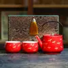 Juego de Regalo de Tetera de Cerámica y Dos Tazas de Nubes y Grullas, Juego de Té Kung Fu Rojo de la Ciudad Prohibida, Utensilios de Té Especiales para Personas Mayores, para Preparar Té