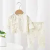 Conjunto de Ropa de Otoño para Bebé y Pantalones Largos Tipo Algodón Puro Ropa Interior para Recién Nacidos Abierto de Velcro Traje de Monje para Bebé Conjunto de Dos Piezas