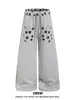 Calça de moletom casual reta com estampa de estrela retrô americana para homens e mulheres, perna larga solta, cintura elástica ajustável por cordão, calça comprida versátil