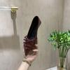 Zapatos de tacón alto con punta abierta para mujer, novedad de verano 2024, de piel suave y con tacón bajo y puntiagudo.