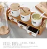 Conjunto Criativo de Potes de Cerâmica para Temperos para Cozinha Doméstica, Conjunto de Seis Peças Estilo Japonês com Frascos de Temperos e Pote de Sal