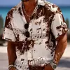 Tamanho Europeu Camisa Masculina de Verão com Gola Lapela Manga Curta Casual Respirável Slim Fit Roupa Masculina Camisa com Estampa Digital 3D
