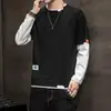 Camiseta de Manga Larga Capa Base para Hombre, Estilo Coreano de Primavera Falso Dos Piezas Cuello Redondo Corte Ajustado Camisa de Otoño Ropa Superior para Hombre