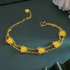 Pulsera de Flor de Cerezo Doble Fila Dorada para Mujer, Lujo Accesible Pulsera de Flor de Doble Capa de Imitación de Oro de Arena Vietnamita, Regalo para Novia