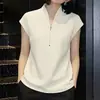 Top Sencillo de Media Cremallera con Cuello Alto y Mangas Cortas para Mujer, Nuevo Estilo Primavera 2026, Blanco, Corte Holgado, Versátil, Rejuvenecedor, Talla Grande
