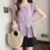 Top de Verano Nuevo Estilo para Mujer Tallas Grandes con Cuello Redondo y un Dobladillo Irregular Único de Múltiples Capas en Gasa