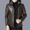 Chaqueta de cuero con forro de terciopelo y capucha desmontable gruesa, abrigo de invierno para hombre, ropa para papá, negocios casual de mediana edad, chaqueta abrigo de cuero PU cálida