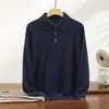 Suéter Masculino 100% Cashmere Cor Sólida Malha Lisa Gola Polo Casual Business Solto Manga Longa Malharia de Nicho Tendência