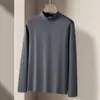 Camiseta Base de Algodón Satinado con Cuello Semi Alto para Hombre, Primavera y Otoño, Antiestática, Camiseta Cálida de Manga Larga, Capa Interior, Camisa de Otoño de Cuello Medio, 26 Modelos Nuevos