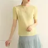 Camiseta Personalizada Estilo Miyake con Mangas Abullonadas Verano 2026 Nuevo Cuello Redondo Adelgazante Versátil de Manga Corta con Pliegues para Mujer