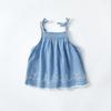 Nuevo Estilo de Verano Conjunto de Dos Piezas para Bebés Niñas: Chaleco Sencillo Bordado con Flecos, Pantalones Casuales Finos de Pierna Ancha y Mezclilla
