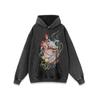 American High Street Cartoon Antigo Suéter Com Capuz Velha Água De Lavagem Hip Hop Moda Nacional Casal Manga Longa Com Capuz Outono E Inverno