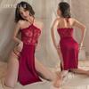 Lencería Sexy, Camisón Sexy, Tentación de Encaje para Mujer, Abertura Alta, Halter Caliente, Uniforme de Año Nuevo con Cordones 6397