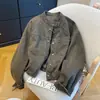 Chaqueta de Mezclilla Color Café Retro Americana Corta Nueva Primavera/Otoño 2026 Holgada Casual Versátil Chaqueta con Cuello Alto Top