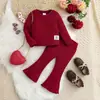 Conjunto de Dos Piezas para Bebé Niña: Top de Manga Larga Acanalado y Pantalones de Campana. Conjunto Sencillo para Niñas. Ropa Casual de Otoño para Niños.