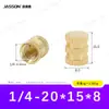 Sistema Britânico 4 # ~1/4 Porca de Cobre Recartilhada com Furo Passante/Furo Cego Rosca Interna, Inserção de Cobre Embutida, Porca de Cobre Moldada por Injeção a Quente.