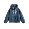 Ropa para Hombre Beijie 2026 Primavera Nuevo Retro Sudadera con Media Cremallera y Capucha Chaqueta de Mezclilla Chaqueta de Trabajo para Hombre