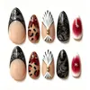 30 peças Unhas Vestíveis de Comércio Exterior Outono/Inverno Renda Francesa Xadrez Amêndoa Pontas de Manicure Gradiente Exquisito Pontas de Unha de Alta Qualidade Venda por Atacado