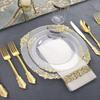 Juego de Platos Desechables de Exportación para Cena, Platos con Nuevo Patrón de Dragón en Relieve con Borde Dorado, Copas de Vino, Cuchillos, Tenedores y Cucharas de Plástico Duro Ps
