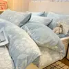 Novo Conjunto de Quatro Peças de Plush com Relevo 3D de Alta Gramatura Leite Fleece Outono e Inverno Espesso Quente Roupa de Cama para Casa