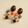 Pendientes de Botón Geométricos Ovalados Redondos de Resina Acrílica Estilo Retro Europeo con Borlas Pendientes de Moda Transfronteriza Meilade para Mujer