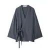 Conjunto de Moda 2025 Nuevas Llegadas de Primavera, Ropa Femenina Transfronteriza Europea y Americana, Abrigo Estilo Kimono de Doble Botonadura + Pantalones de Pierna Recta para Mujer