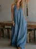 2026 Amazon Europeia e Americana Transfronteiriça Nova Roupa Feminina Casual Sem Mangas Solta Bolso Algodão Linho Vestido Longo