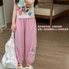 Ropa Infantil para Niñas 2026 Verano Nuevo Estilo Pantalones Jogger con Lazo de Encaje Huecos Pantalones Casuales Sueltos para Niños Anti-Mosquitos