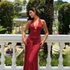 Moda Transfronteriza de Amazon Nuevo Conjunto Estilo Chica Sexy Atrevida Top Halter Ajustado al Cuerpo Falda Larga Ceñida a las Caderas con Cintas para Mujer