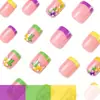 Unhas Artificiais Press-On Brilhantes Estilo Francês Venda Quente de Comércio Exterior, Design de Flores Coloridas Dopamina Frescas para Primavera e Verão Atacado